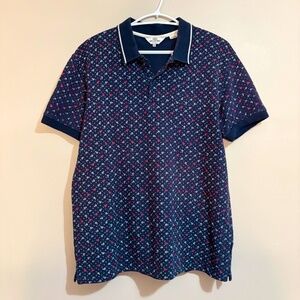 Ben Sherman Navy Polo Shirt with Red & White Ditsy Floral Pattern
